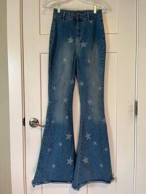 Nasty Gal Blue Star-Print Flare Jeans